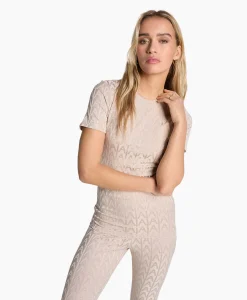 Outlet T-Shirt Korte Mouw Knitted A Jacquard Zand Dames T-Shirts & Tops