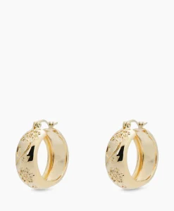 Sale Oorbellen Flower Garland Stamped Hoop Earrings Bra Goud Dames Sieraden