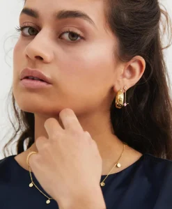 Sale Oorbellen Flower Garland Stamped Hoop Earrings Bra Goud Dames Sieraden