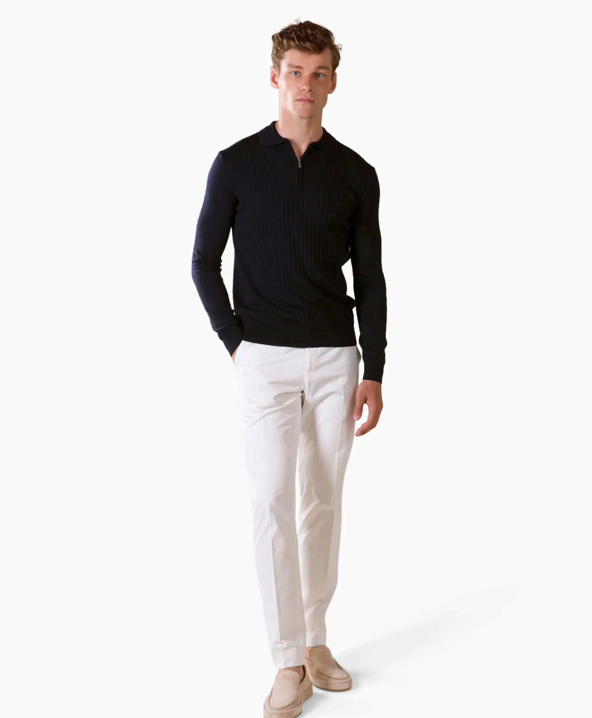 Best Pullover Rib Zip Polos Ls Donker Blauw Heren Truien