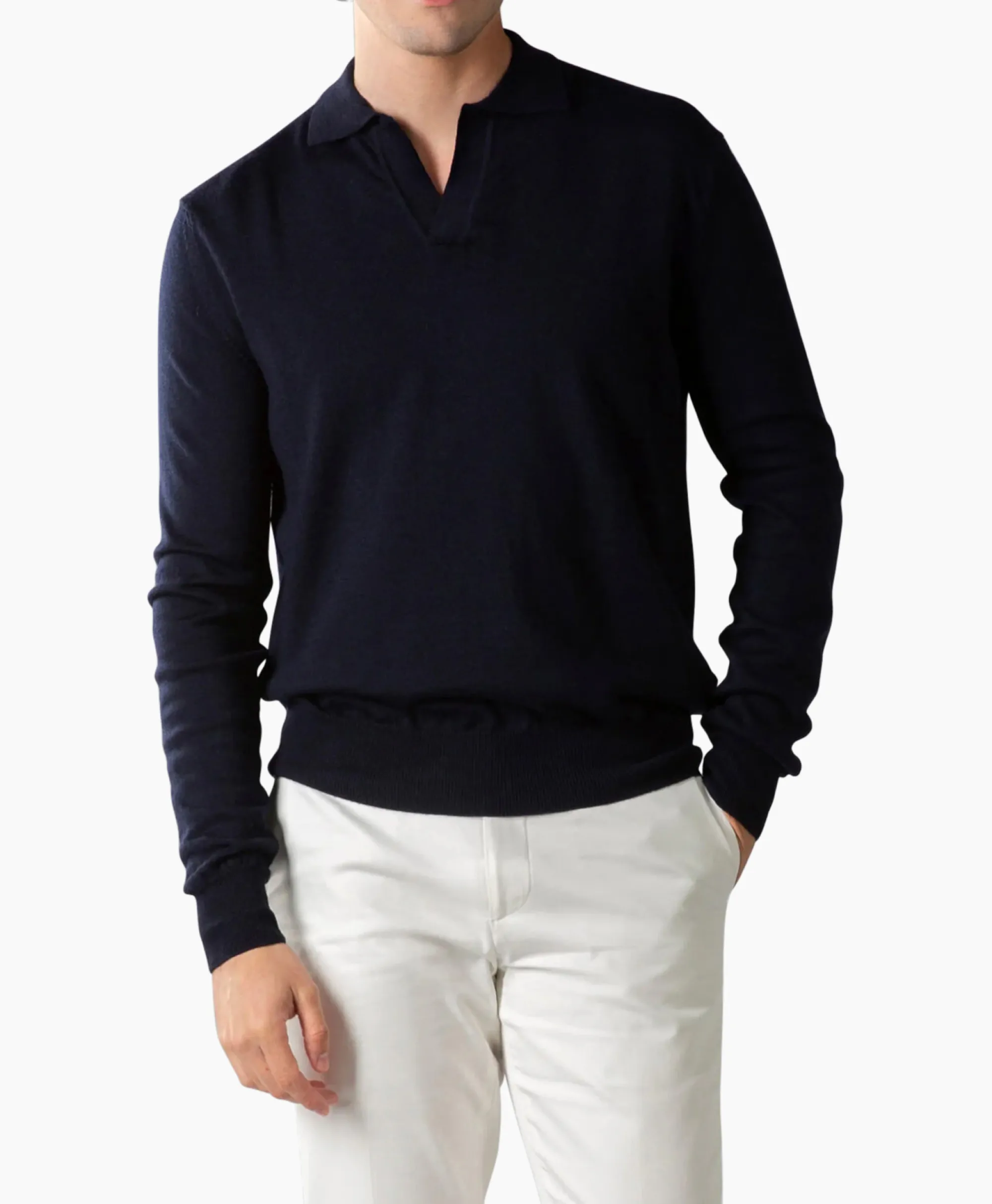 Online Pullover Buttonless Polo L Donker Blauw Heren Truien