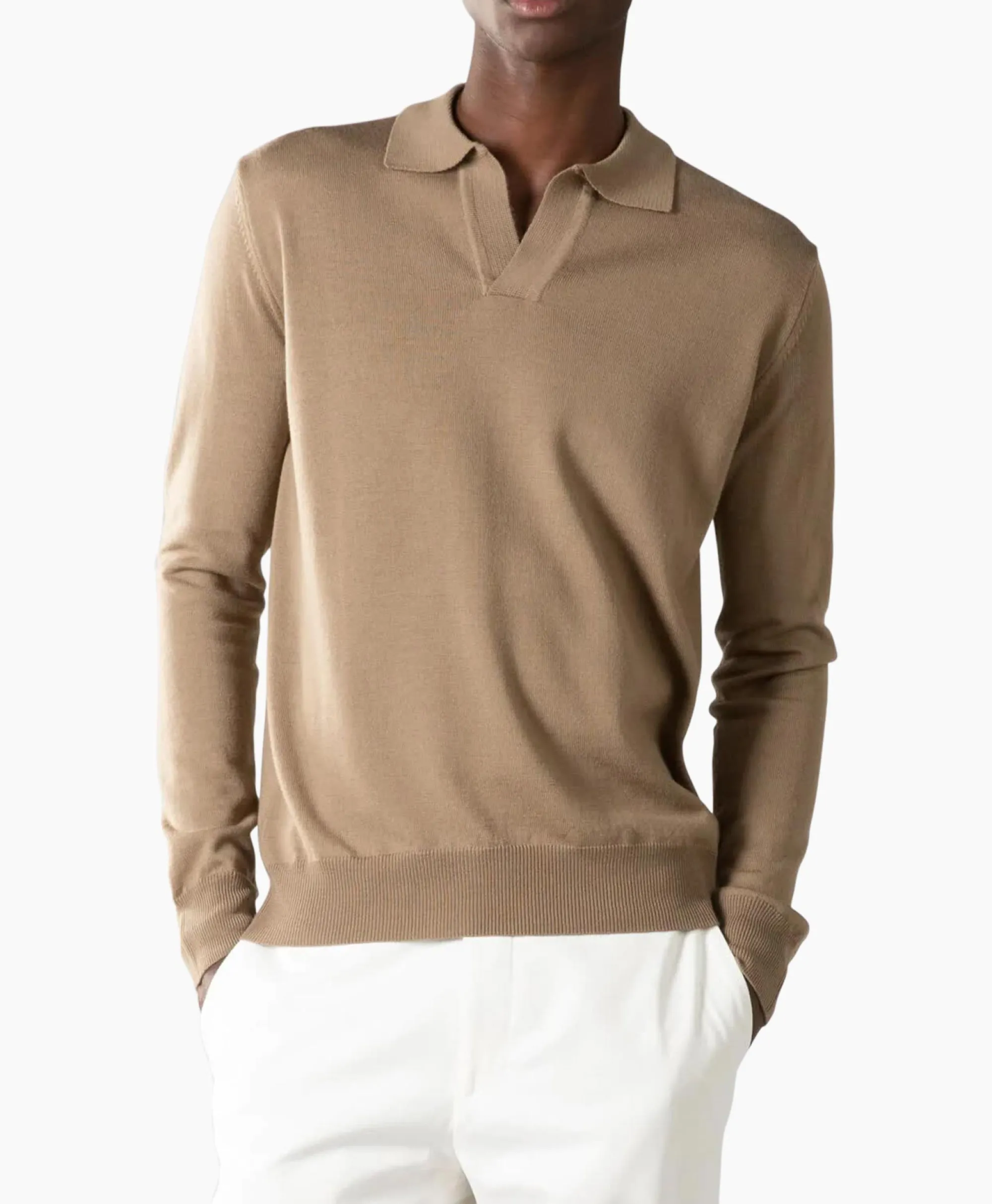 Online Pullover Buttonless Polo L Taupe Heren Truien