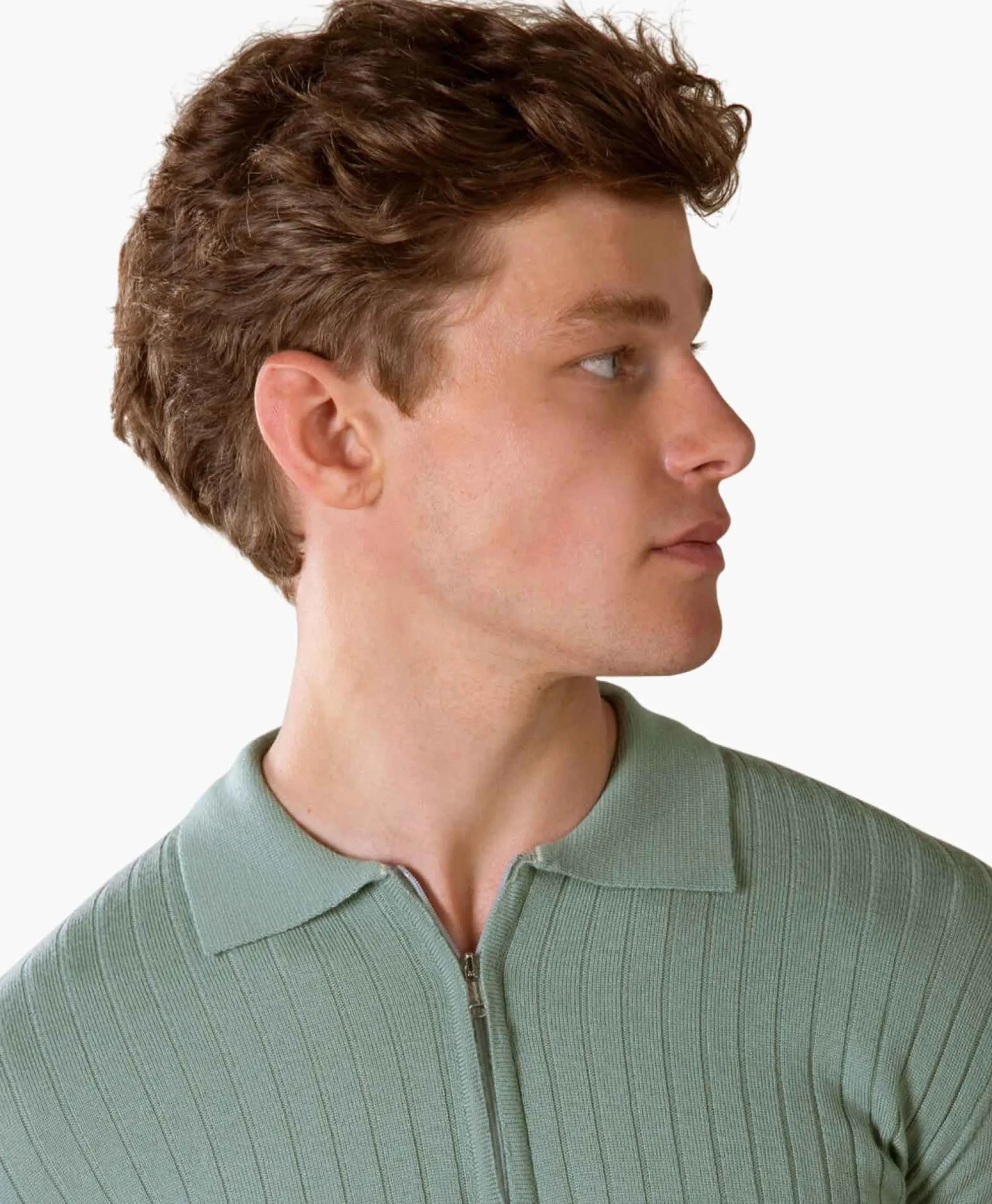 Discount Pullover Rib Zip Polos Ls Licht Groen Heren Truien