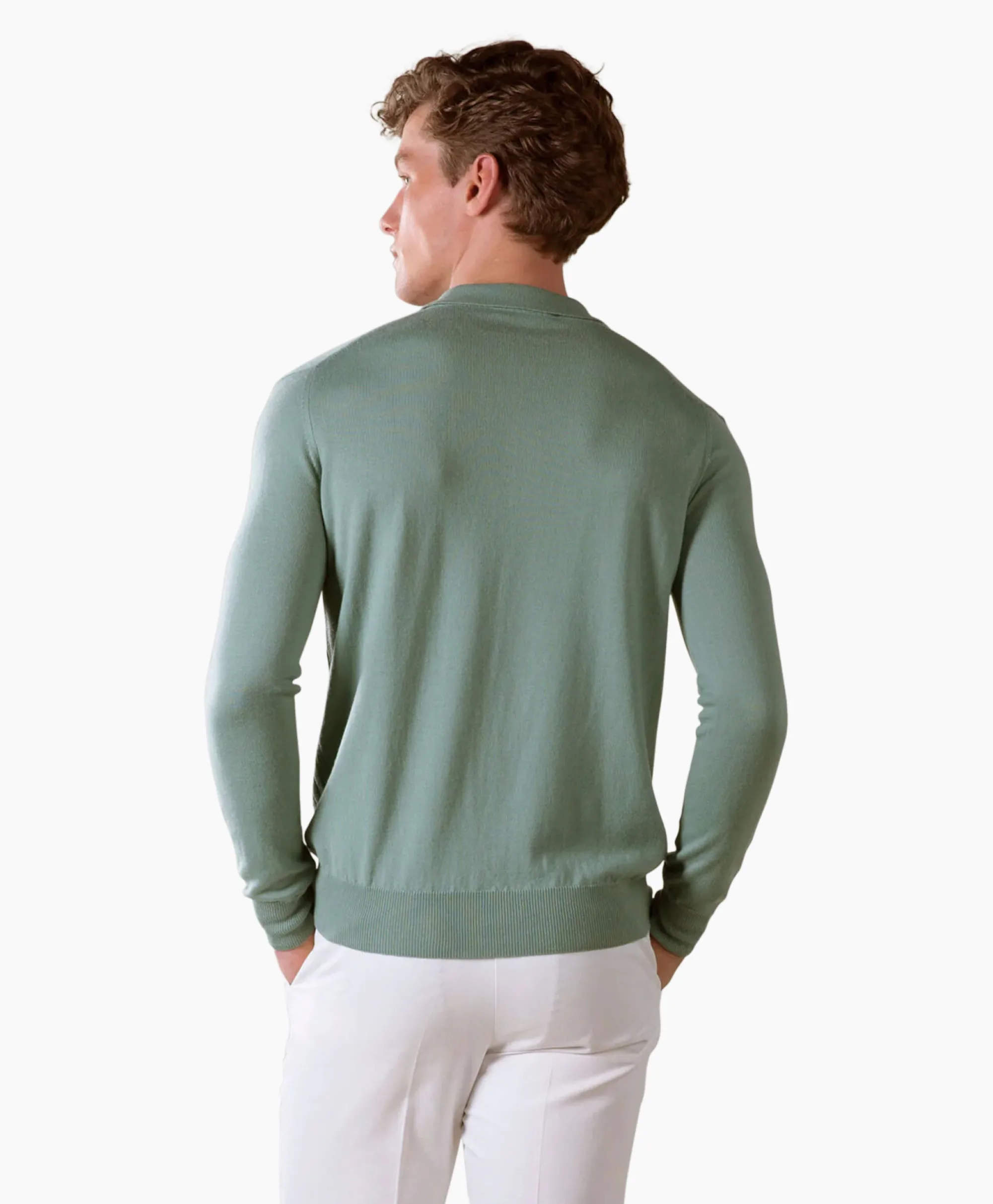 Discount Pullover Rib Zip Polos Ls Licht Groen Heren Truien