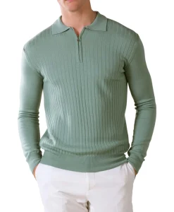 Discount Pullover Rib Zip Polos Ls Licht Groen Heren Truien