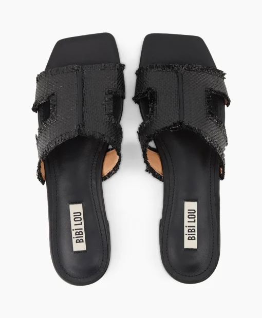 Bibi Lou Sandaal Zonder Hak Rafia Zwart*Dames Sandalen