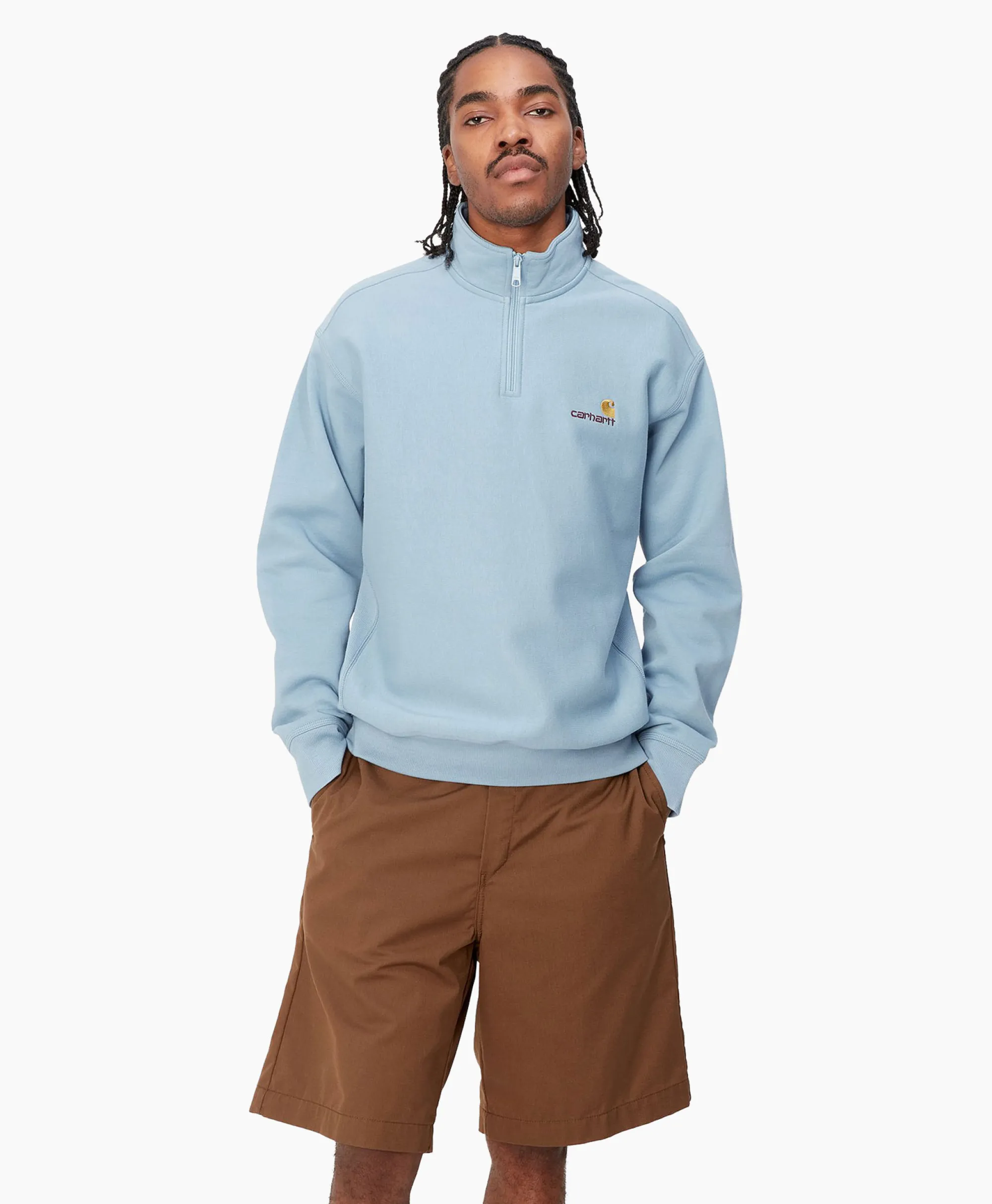 Hot Sweater Half Zip American Script Blauw Heren Truien