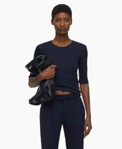 New T-Shirt Korte Mouw Crewneck Short Sleeve Donker Blauw Dames T-Shirts & Tops