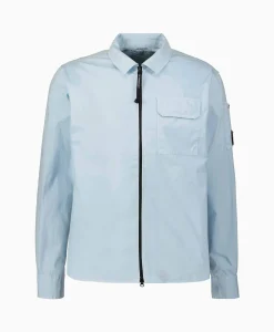 Outlet Overshirt Gabardine Zipped Licht Blauw Heren Jassen