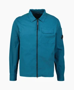 Overshirt Gabardine Zipped Blauw Heren Jassen