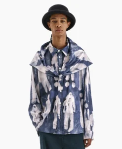 Sale Flaneur Overshirt Character Silk Hooded Blauw Heren Jassen