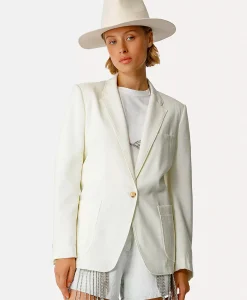Outlet Blazer Tweed Viscose Silk Jacket Off White Dames Blazers