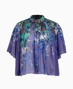 Blouse Heaven Print Cotton Silk Voile Short Sleeve Paars Dames Blouses
