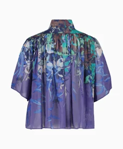 Blouse Heaven Print Cotton Silk Voile Short Sleeve Paars Dames Blouses