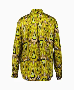 New Blouse Print Satin Shirt Norther Light Geel Dames Blouses
