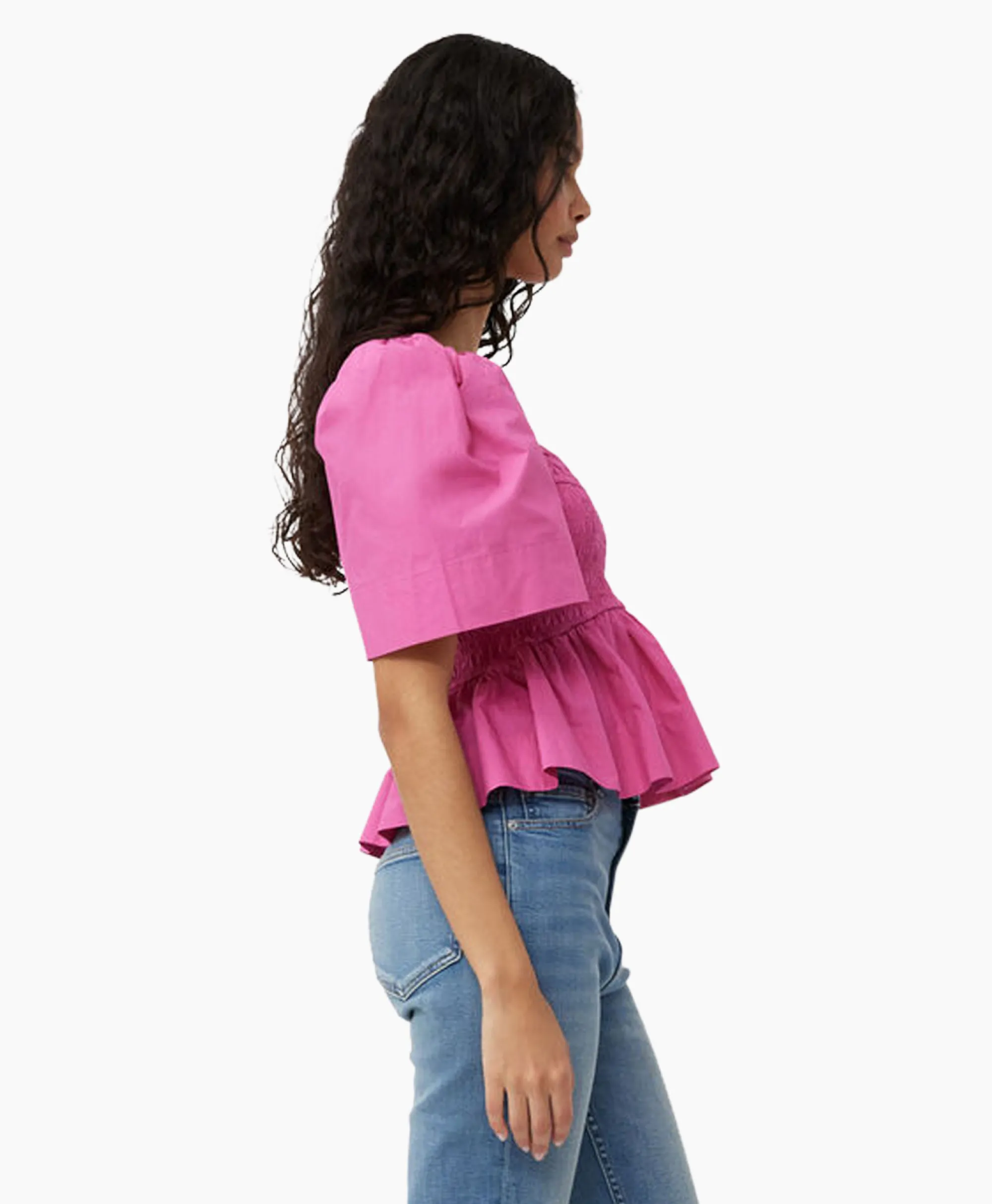 Blouse Cotton Poplin Open-Neck Smock Pink Dames Blouses