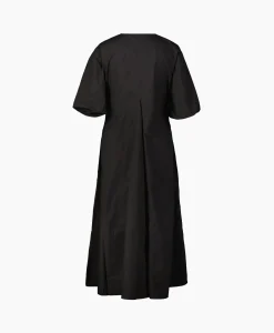 Outlet Maxi Jurk Cotton Poplin V-Neck Long Zwart Dames Jurken