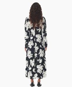 New Maxi Jurk Printed Crepe V-Neck Zwart Dames Jurken