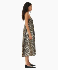Hot Midi Jurk Printed Cotton Strap Bruin Dames Jurken