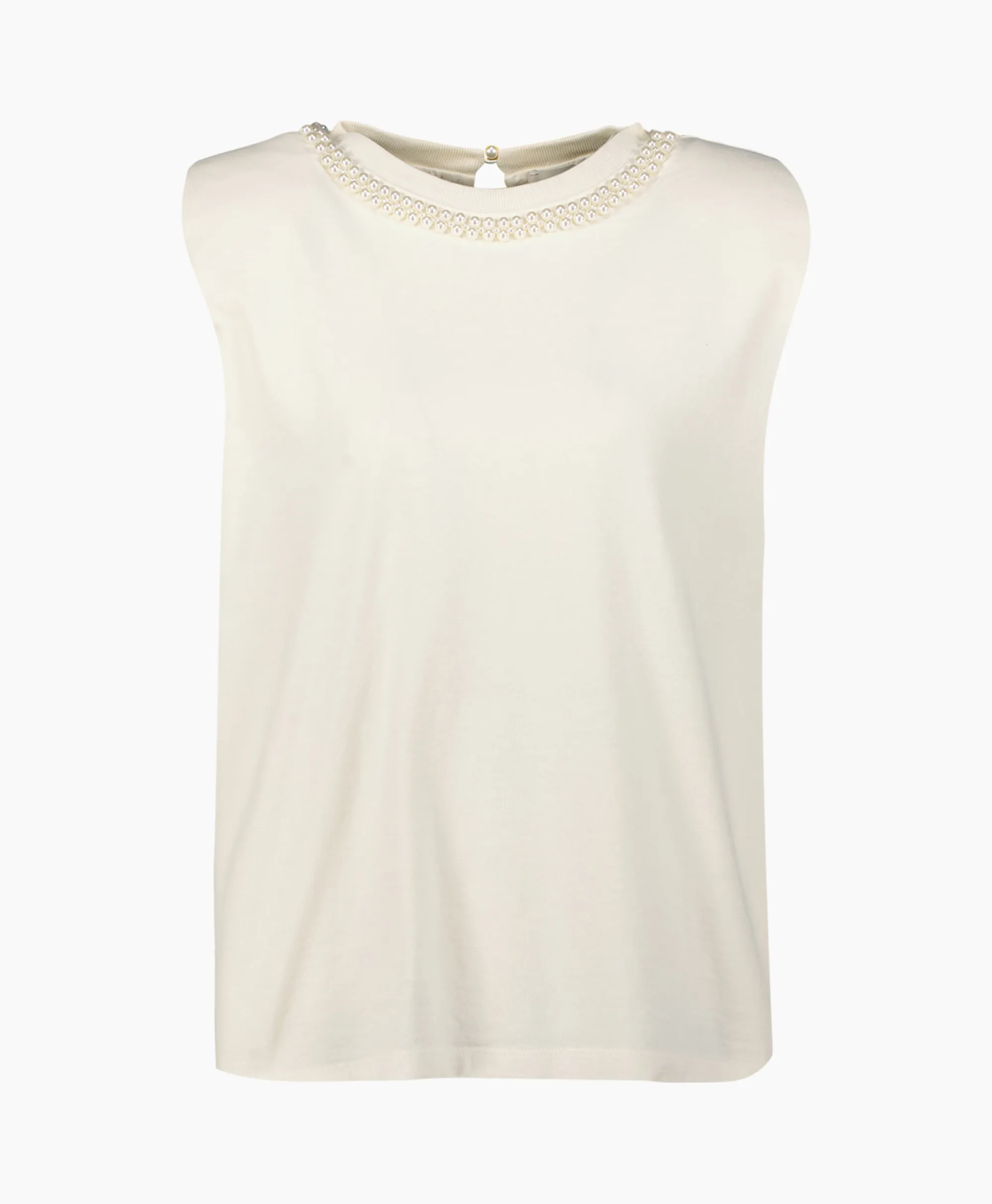 Discount Top Journey W's Sleeveless Padded Shoulders Pearls Off White Dames T-Shirts & Tops