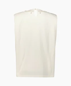 Discount Top Journey W's Sleeveless Padded Shoulders Pearls Off White Dames T-Shirts & Tops