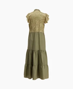 Outlet Maxi Jurk Long New All Over Sleeveless Ruffles Goud Dames Jurken