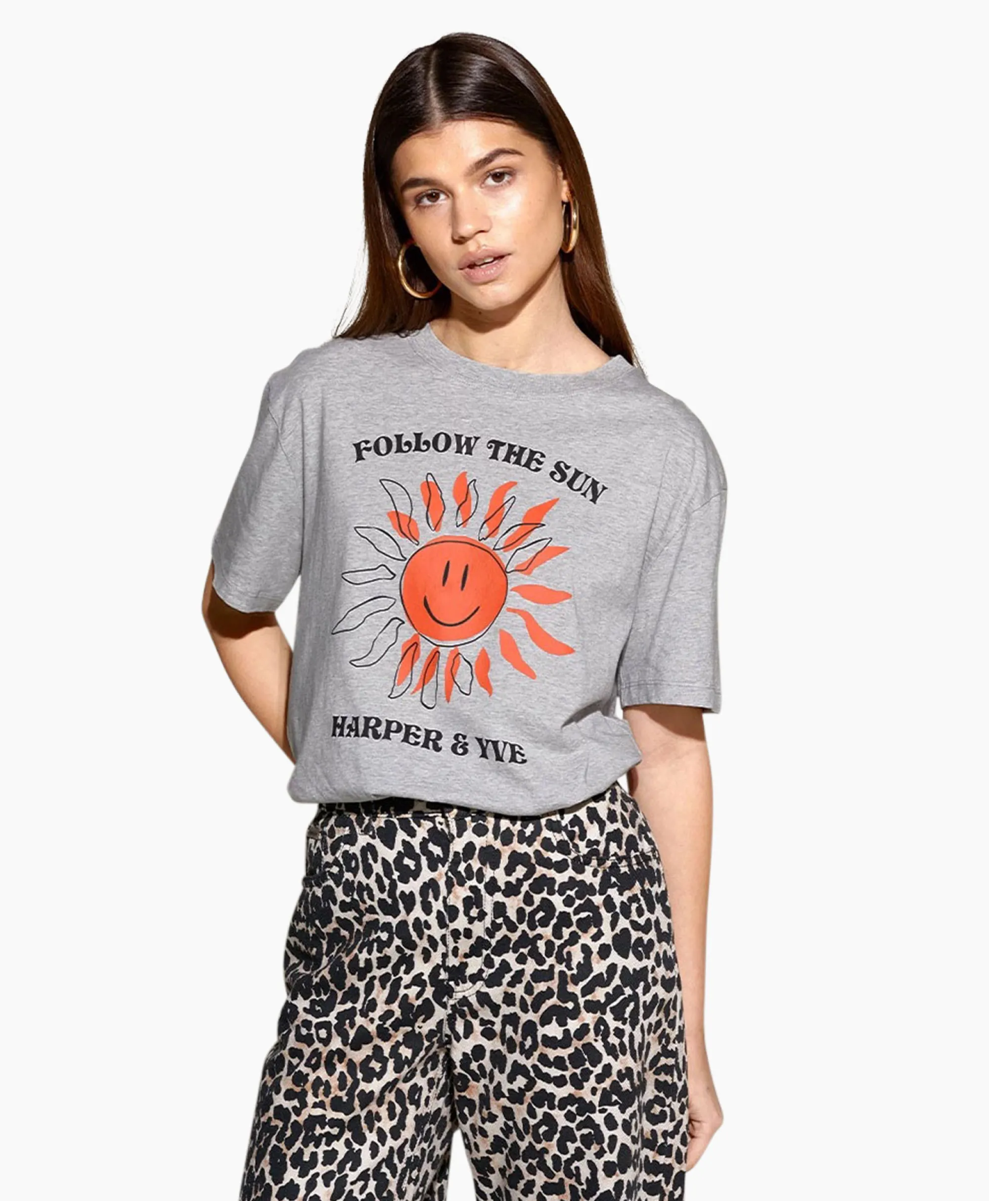 Online Harper & Yve T-Shirt Korte Mouw Smiley-Ss Grijs Dames T-Shirts & Tops