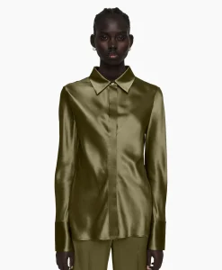 Blouse Brunel Silk Satin Olijf Dames Blouses