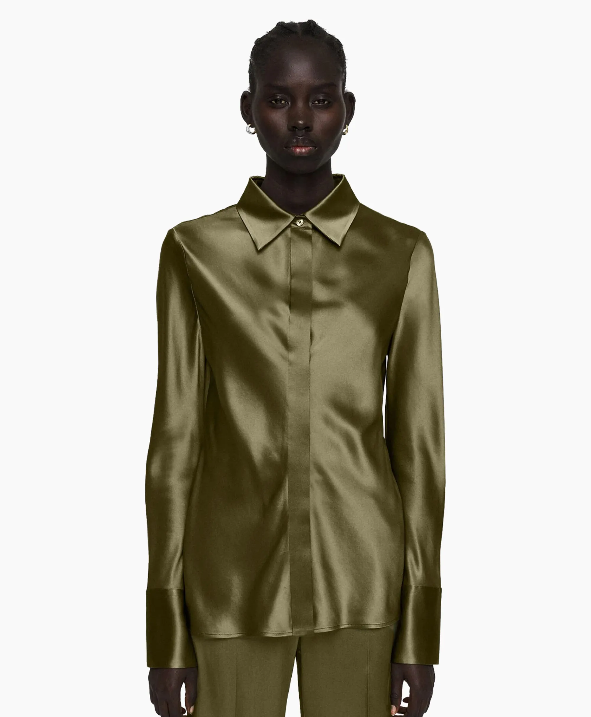 Blouse Brunel Silk Satin Olijf Dames Blouses