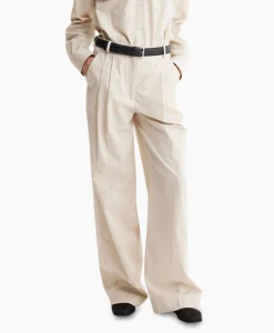 New Pantalon Wide Leg Pleated Chino Zand Dames Broeken
