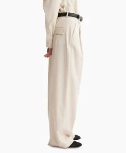New Pantalon Wide Leg Pleated Chino Zand Dames Broeken