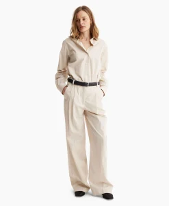 New Pantalon Wide Leg Pleated Chino Zand Dames Broeken