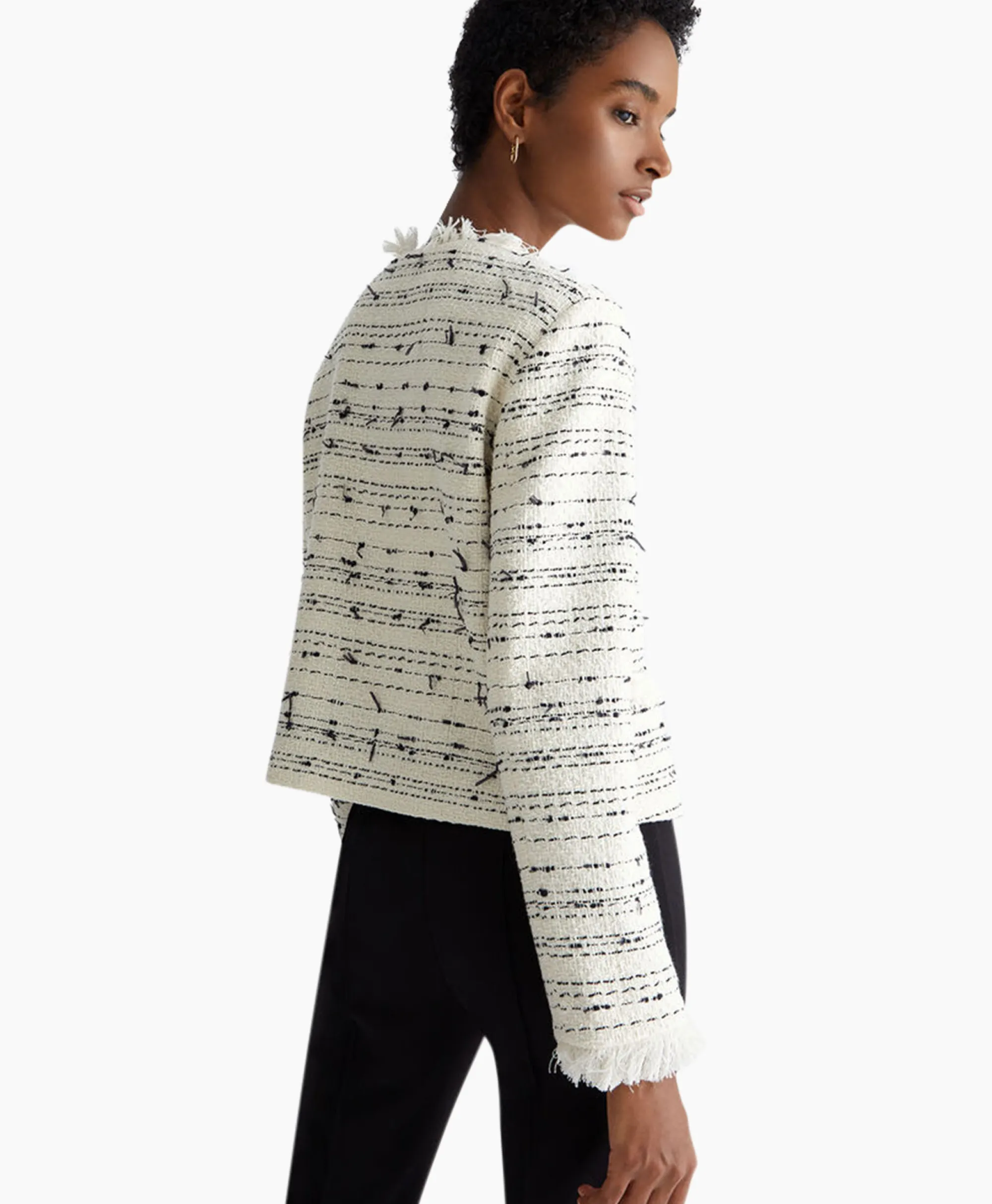 New Blazer Giacca Senza Collo Sfrangiata Wit Dames Blazers