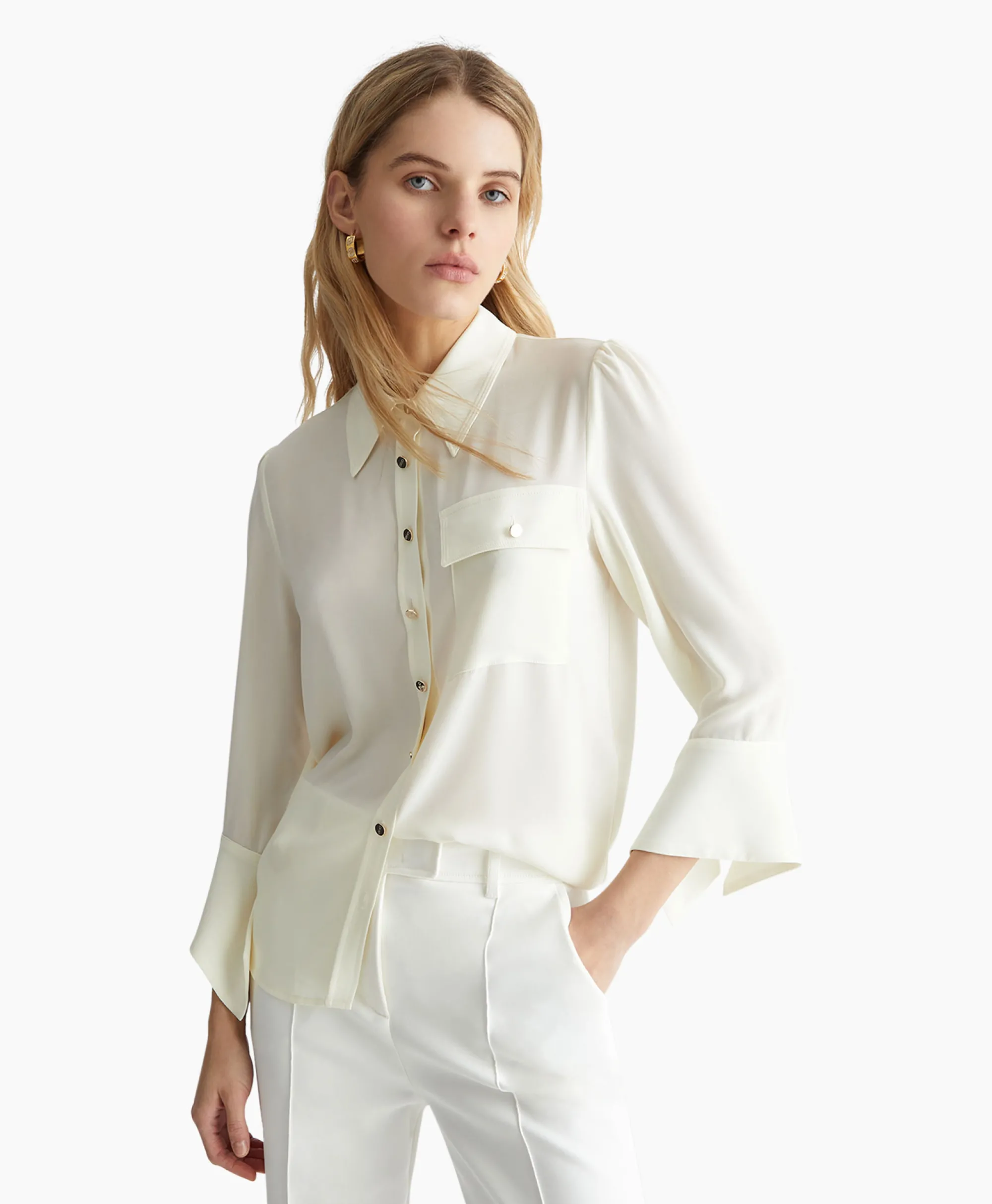Hot Blouse Ecs Camicia C/Polso Aperto Wit Dames Blouses