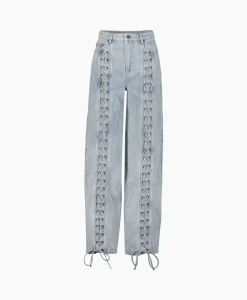 Hot Jeans Denim Laced Legj Blauw Dames Broeken