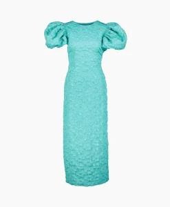 Midi Jurk 3D Jacquard Turquoise Dames Jurken