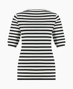 Clearance Pullover Luna Stripe Short Slv Ecru Dames Truien