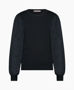 Hot Pullover Deana Flower Broderie Donker Blauw Dames Truien