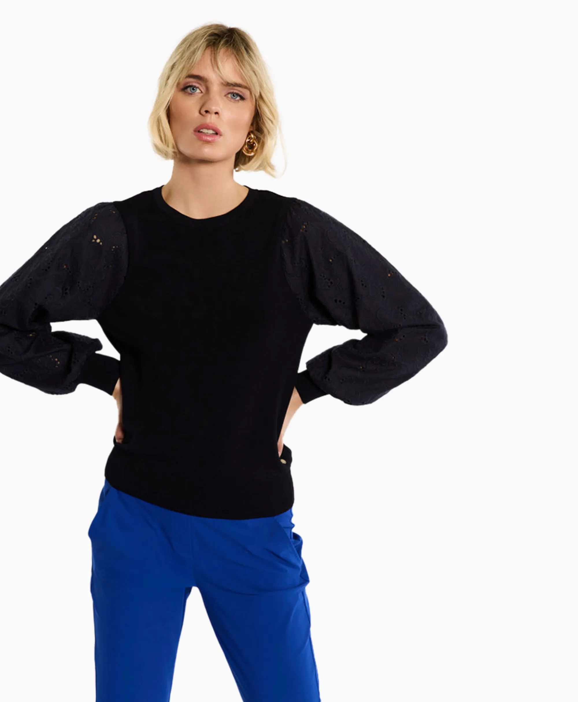 Hot Pullover Deana Flower Broderie Donker Blauw Dames Truien