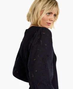 Hot Pullover Deana Flower Broderie Donker Blauw Dames Truien