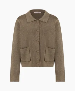 Clearance Vest Imke Lurex Cardigan Bruin Dessin Dames Vesten