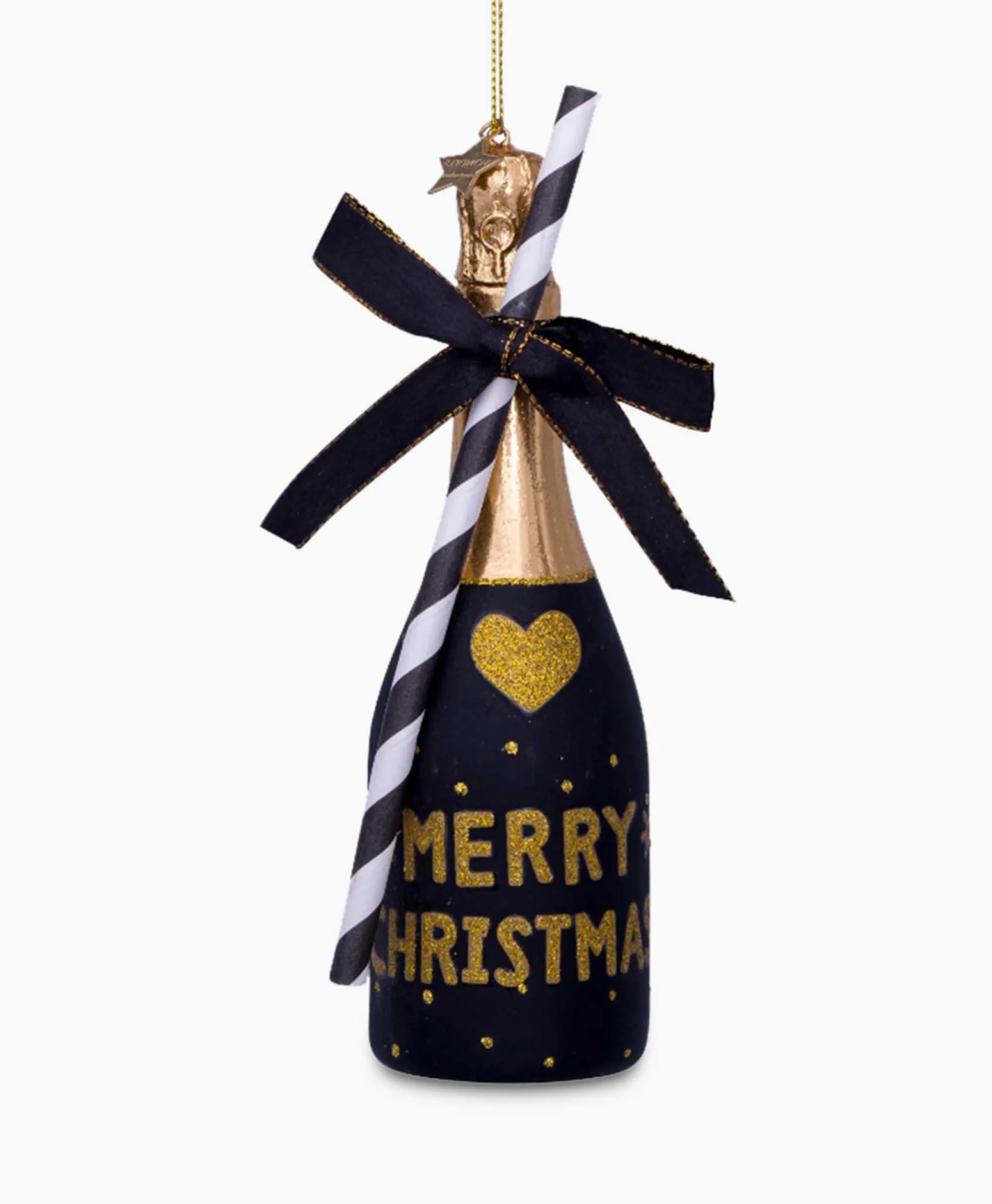 Clearance Kerstbal Champagne Fles Zwart Lifestyle Lifestyle