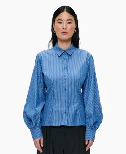 Clearance Blouse Puff Sleeve Blauw Dames Blouses