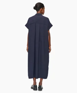 Clearance Maxi Jurk Fluid Shirt Donker Blauw Dames Jurken
