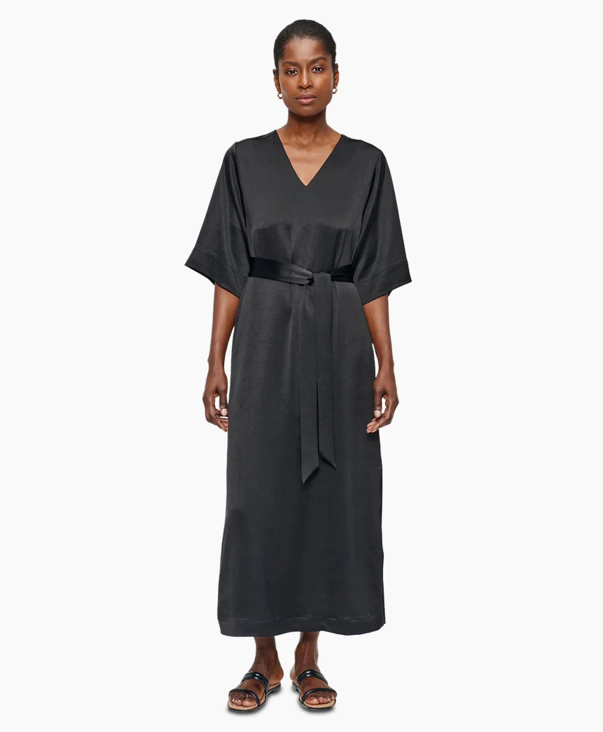 Clearance Maxi Jurk Satin T-Shirt Zwart Dames Jurken