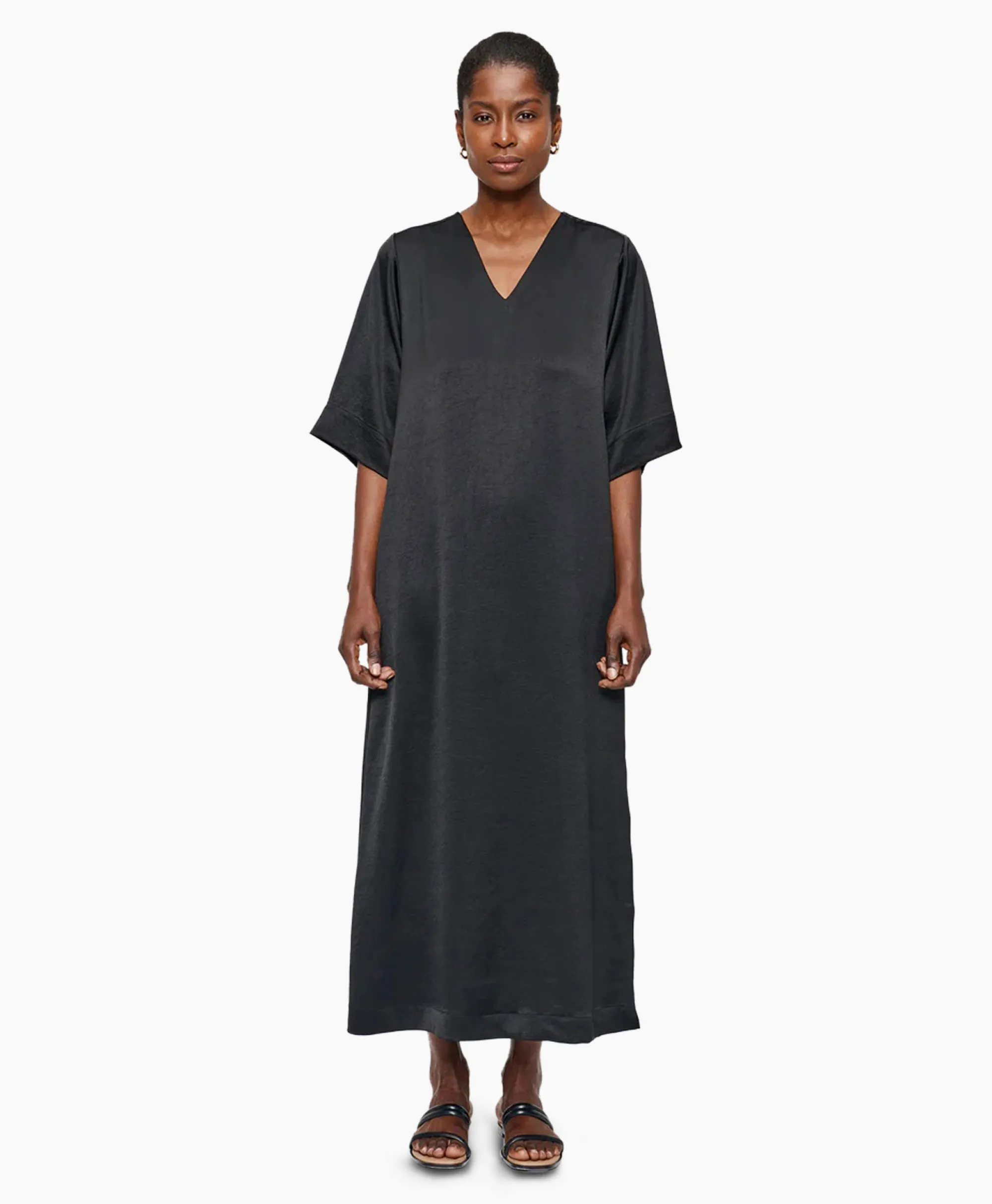 Clearance Maxi Jurk Satin T-Shirt Zwart Dames Jurken