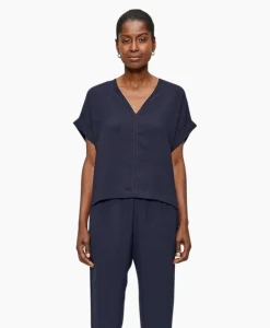 New Top Fluid V-Neck Donker Blauw Dames T-Shirts & Tops