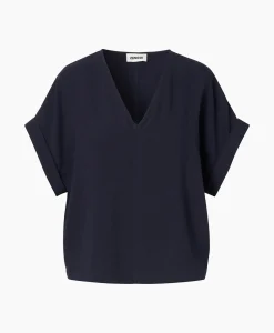 New Top Fluid V-Neck Donker Blauw Dames T-Shirts & Tops