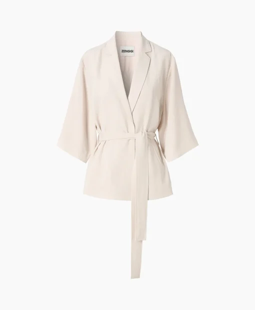 Zenggi Vest Japanse Crepe Kimono Off White*Dames Vesten
