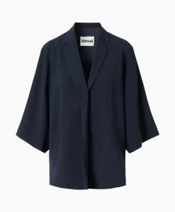 New Vest Japanse Crepe Kimono Donker Blauw Dames Vesten